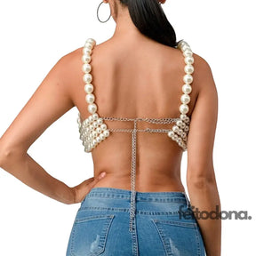 Top Crop Perólas Midi