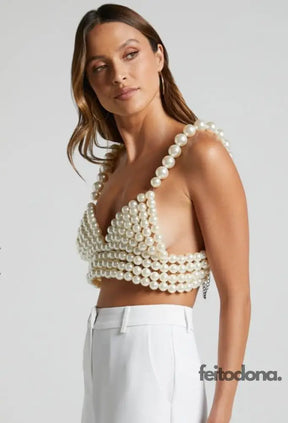 Top Crop Perólas Midi