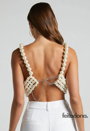 Top Crop Perólas Midi