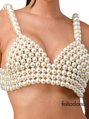 Top Crop Perólas Midi Branco / Tamanho Único