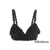 Top Crop Perólas Midi Preto / Tamanho Único