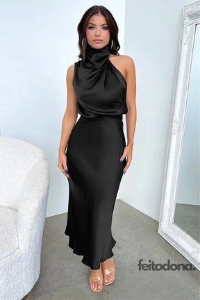 Vestido Acetinado La Francesa Preto / P