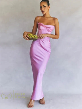 Summer Satin Maxi Bodycon Dress Sexy Event Night Wedding Guest Women Corset Party Dresses Pink Slit