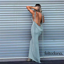 Vestido Canelado Decotado Valentine Azul Claro / P