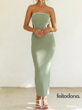 Green Cut Out Knitted Maxi Dress Women Summer Sexy Strapless Sleeveless Y2K Bodycon Party Dresses