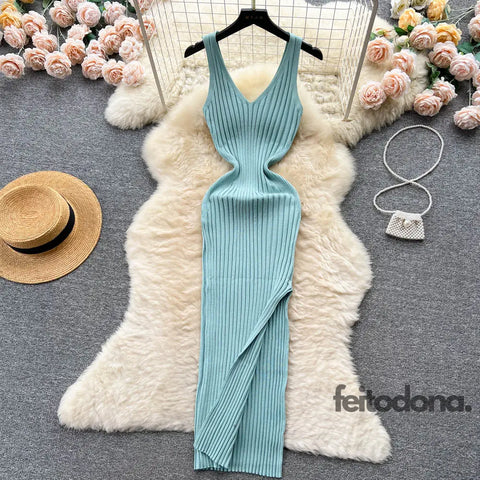 Yuoomuoo Chic Fashion Sexy Wrap Hips Split Knitted Autumn Dress Women Slim Elastic Bodycon Long