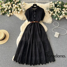 Vestido Chiffon Bordado Margarida Preto / Tamanho Único (36/44)