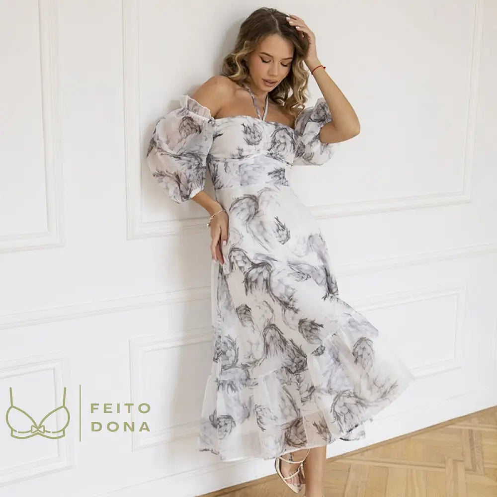 Chiffon Floral Long Summer Beach Slip Dress Elegant White Pleated Evening Party Sexy Backless Maxi