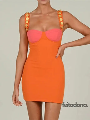 Vestido Curto Color Duo Laranja / P