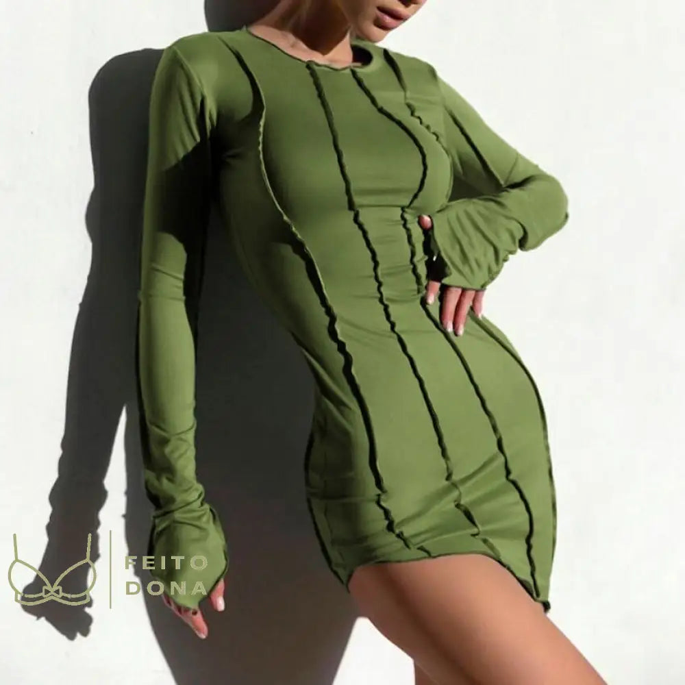 Vestido De Malha Com Manga Longa Verde / P