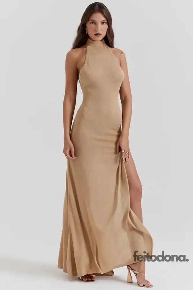 Vestido De Malha Semi Transparente Bege / P 02