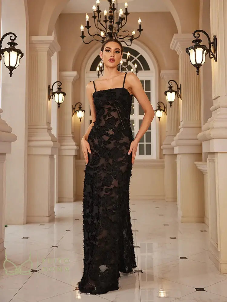 Mingmingxi Formal Occasion Dresses Maxi Black Appliques For Dancing Parties Long Elegant And