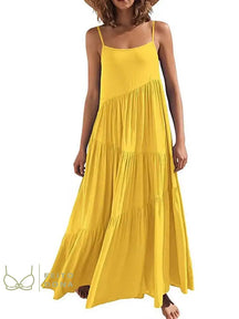 2023 Summer Beach Long Dress Women Loose Maxi Sleeveless Ladies Party Dresses For Yellow / S