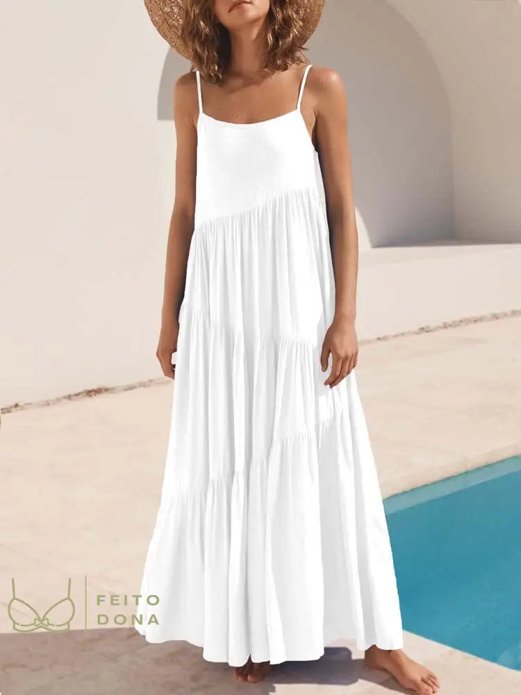 2023 Summer Beach Long Dress Women Loose Maxi Sleeveless Ladies Party Dresses For White / S