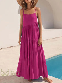 2023 Summer Beach Long Dress Women Loose Maxi Sleeveless Ladies Party Dresses For Rose Red / S
