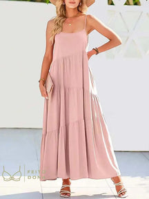 2023 Summer Beach Long Dress Women Loose Maxi Sleeveless Ladies Party Dresses For Pink / S