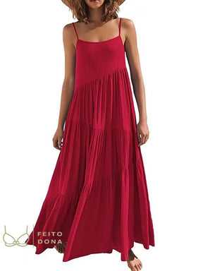 2023 Summer Beach Long Dress Women Loose Maxi Sleeveless Ladies Party Dresses For Red / S