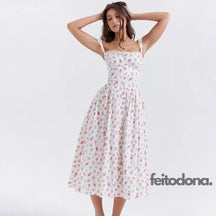 Printed Women Strap Dress Sexy Retro Print Floral Female Elegant Party Long Dresses Y2K Highstreet