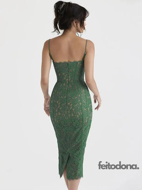 Mingmingxi Midi Green Dress Elegant Sexy Night Wedding Guest Evening Party Dresses Spaghetti Strap