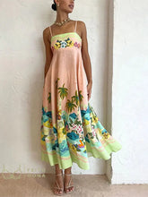 Floral Print A Lline Dress Women Sleeveless Tube Top High Waist Elegant Dresses 2023 Summer Fashion