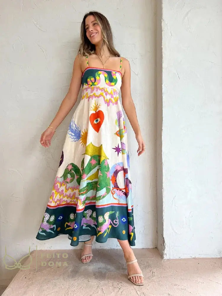 Floral Print A Lline Dress Women Sleeveless Tube Top High Waist Elegant Dresses 2023 Summer Fashion