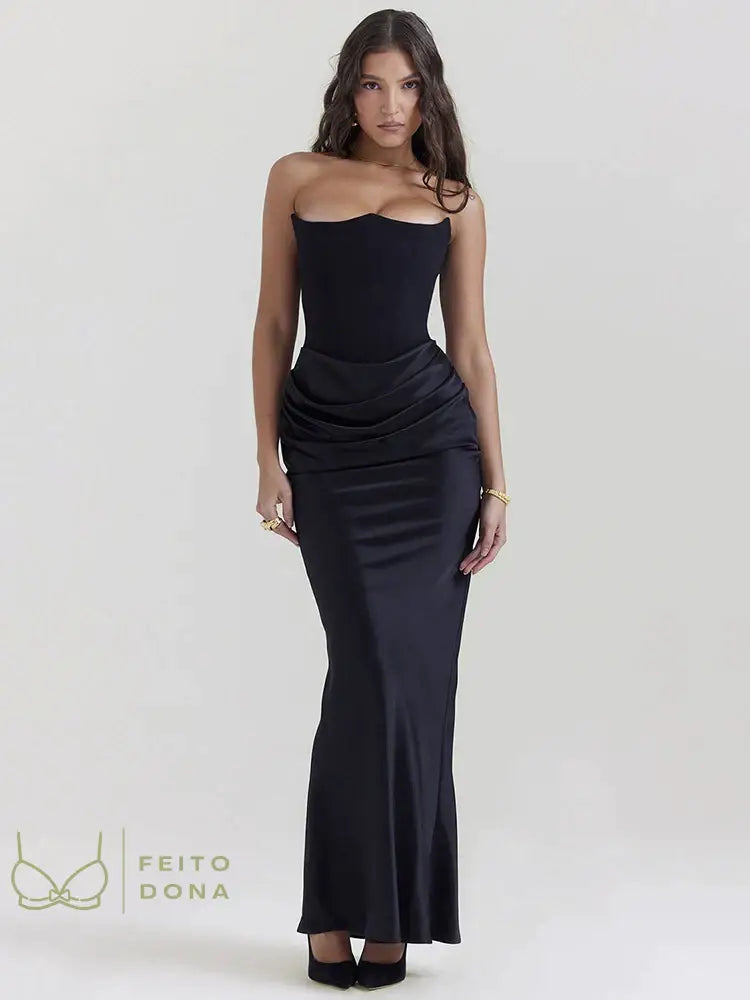 Mozision Elegant Strapless Bodycon Sexy Maxi Dress Women Black Fashion Off-Shoulder Sleeveless